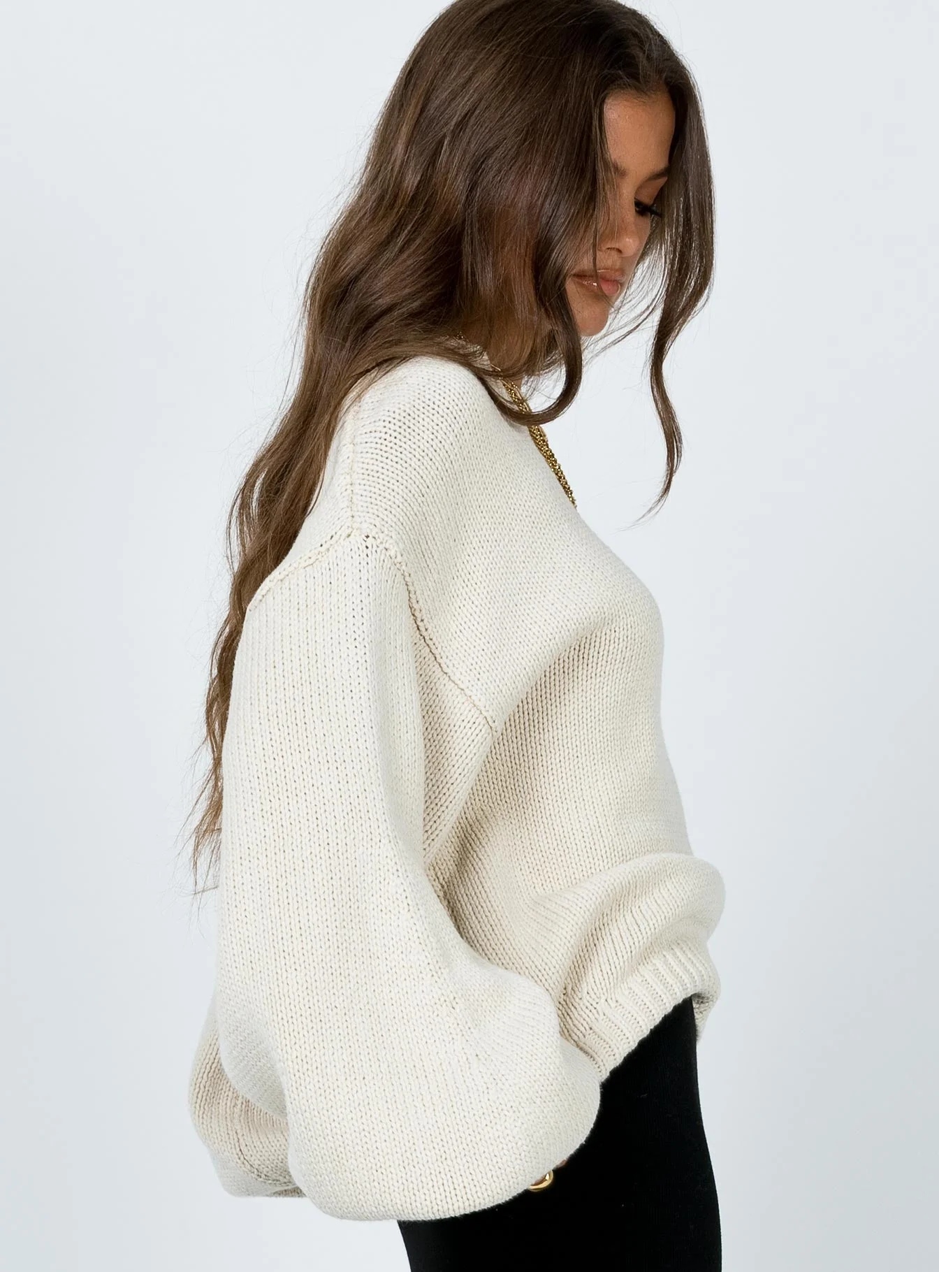 Harmony Balloon Sleeve Knit Sweater Beige