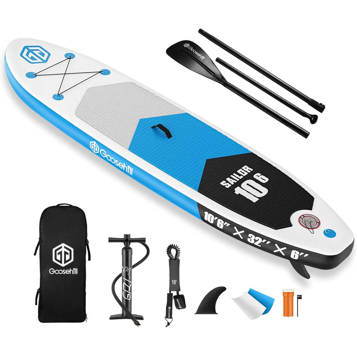 Goosehill Inflatable Stand Up Paddle Board, Premium SUP Package, 10′ Long 32′′ Wide 6′′ Thick, Patterns Open for Customization
