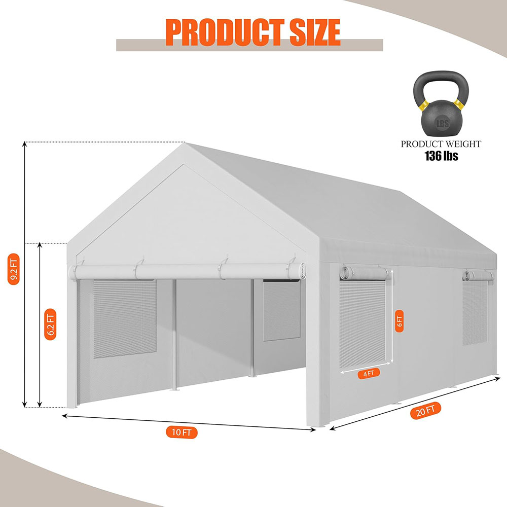 JAMFLY carport, heavy duty car canopy with roller shutters, portable garage
