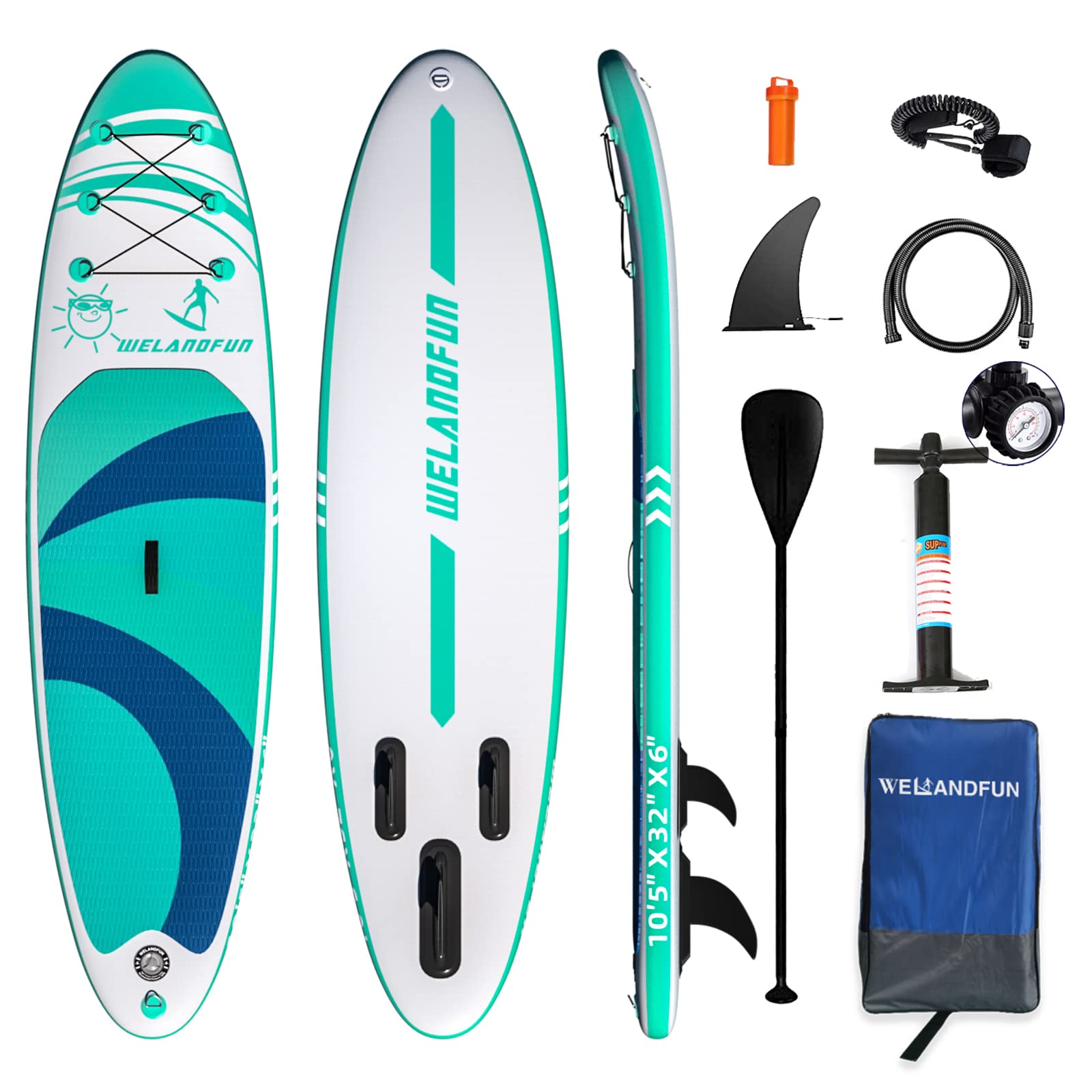 WelandFun Inflatable Stand Up Paddle Board 320x83x15cm Premium All Round SUP Paddle boards with Non-Slip Deck, Pump, Adj Paddle, Leash, Waterproof Backpack for Youth & Adult
