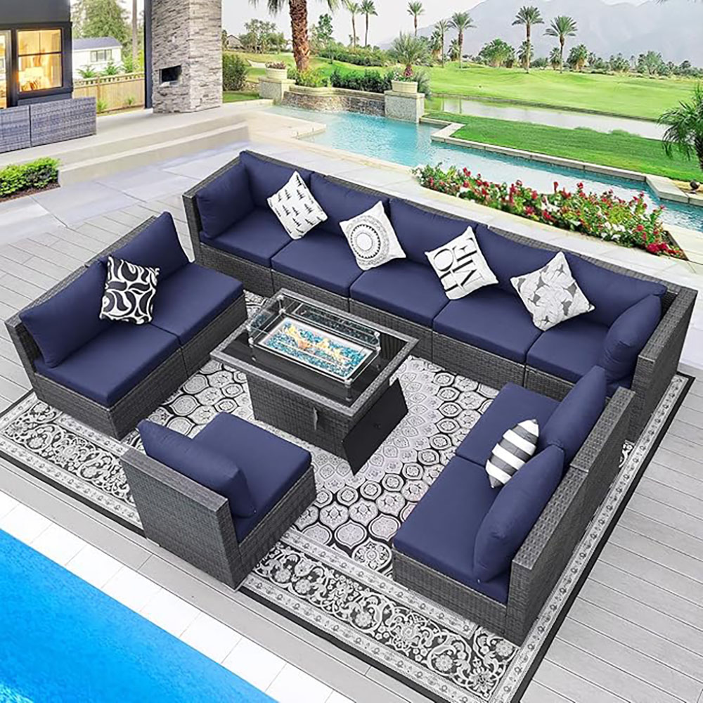 BULEXYARD Grey PE Wicker Patio Furniture Sectional Conversation Sofa Set