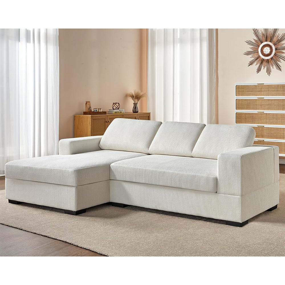 AMERLIFE Oversized Sectional Sofa, Large Double Chaise Couch, Comfy Sofa Couch with Left Chaise, White Corduroy Sofa