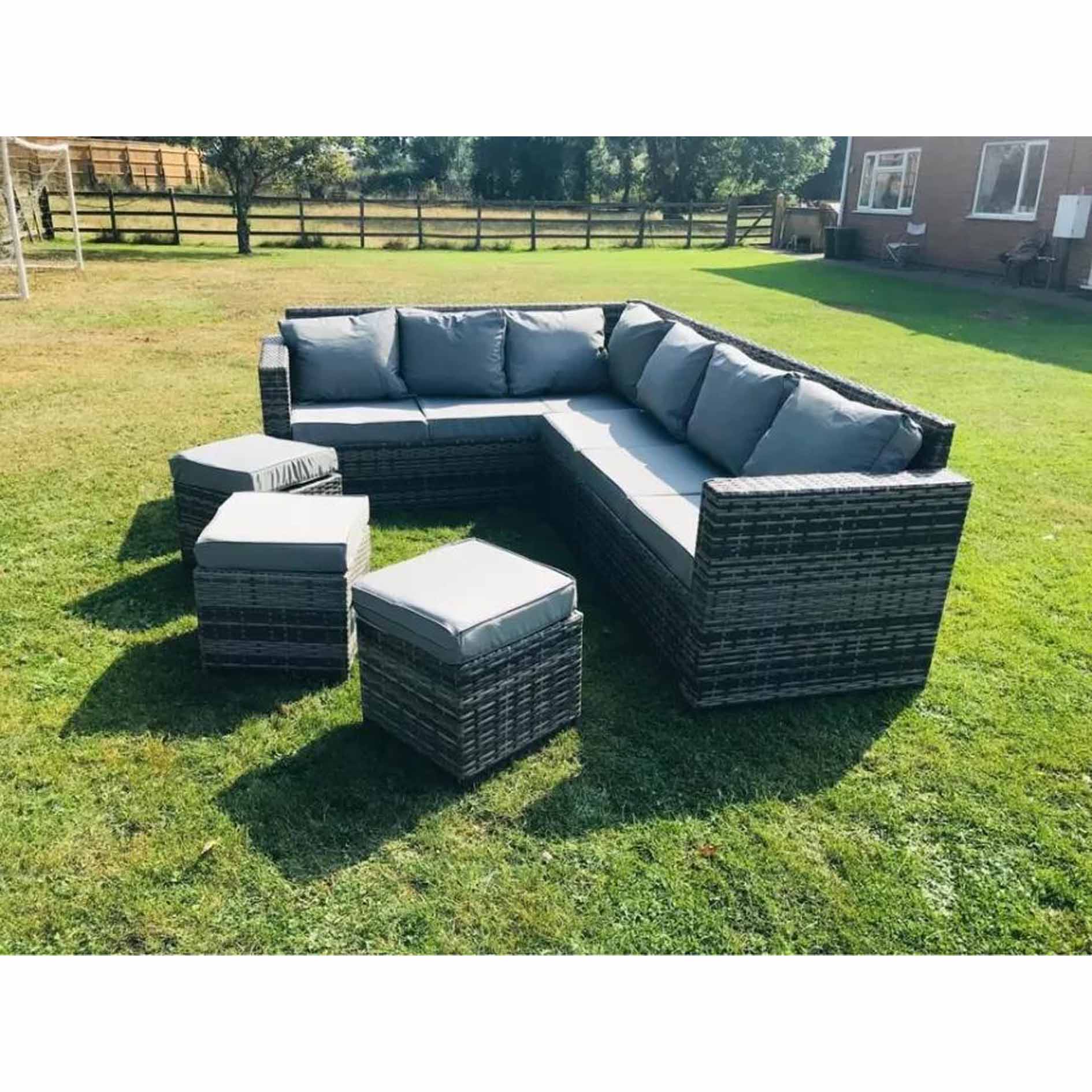 NEW Grey Rattan Corner Set & 3 Stools