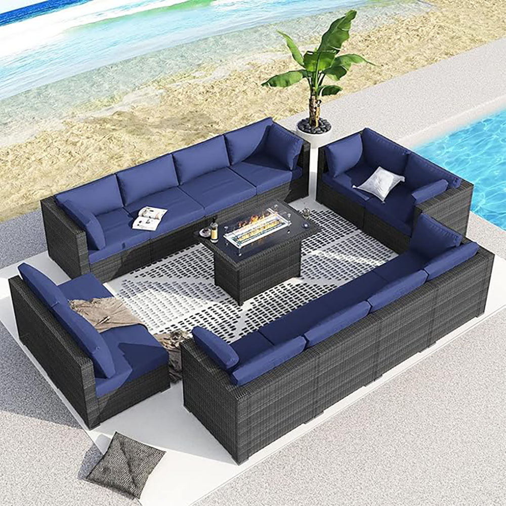 BULEXYARD Grey PE Wicker Patio Furniture Sectional Conversation Sofa Set