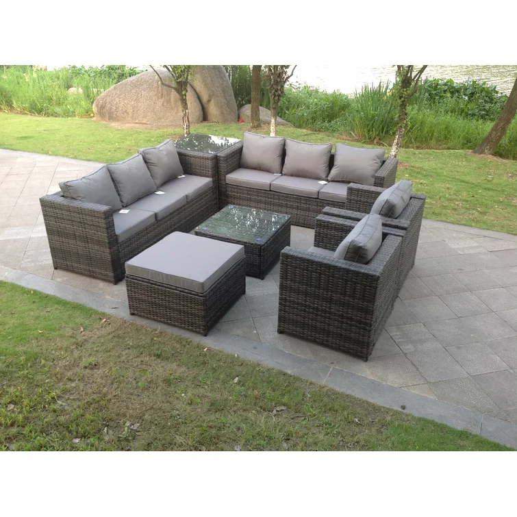 Delaila Rattan 9 - Person Seating Group with Cushions