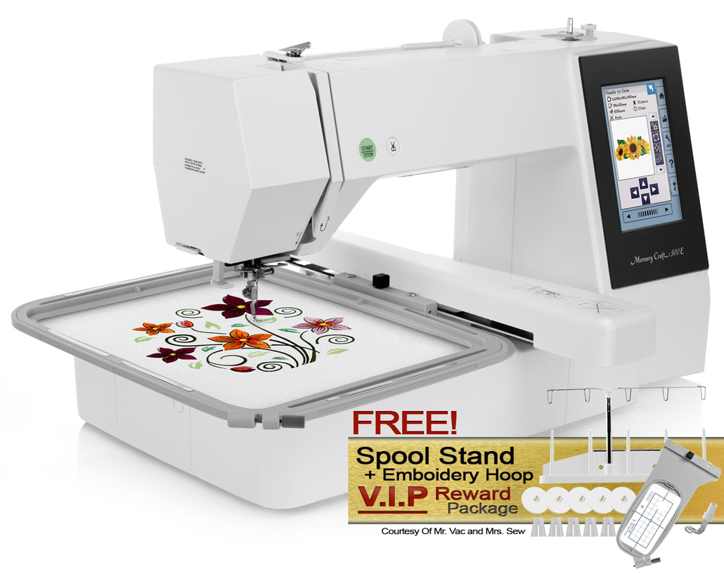 JAN Memory Craft 500e Computerized Embroidery Machine w/ FREE! Spool Stand and Embroidery Hoop V.I.P Reward Package and FREE! Next-Day Shipping