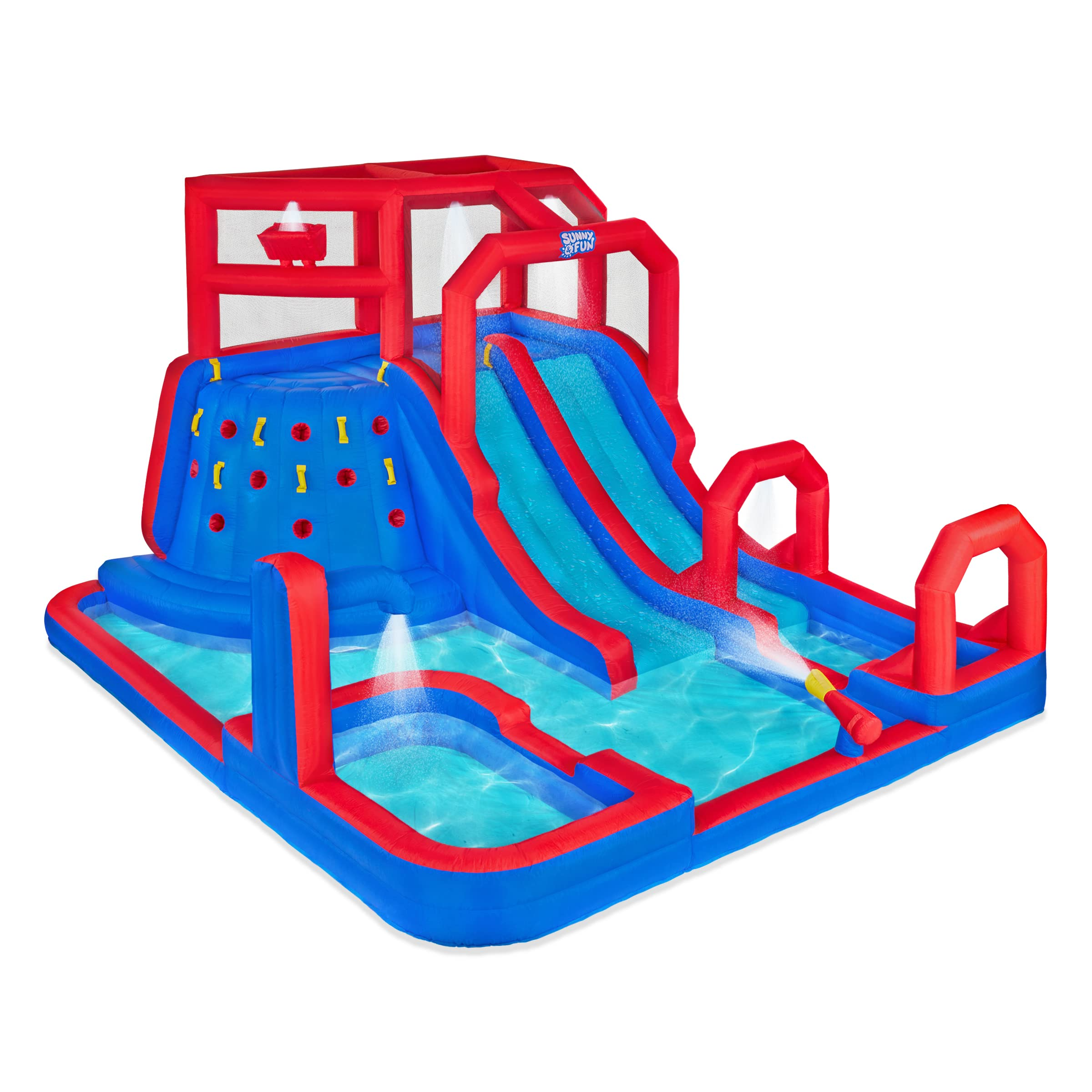 【Sports&Outdoors】【BS】Inflatable Water Slide Park - Climbing Wall, 2 Slides, Splash & Deep Pool