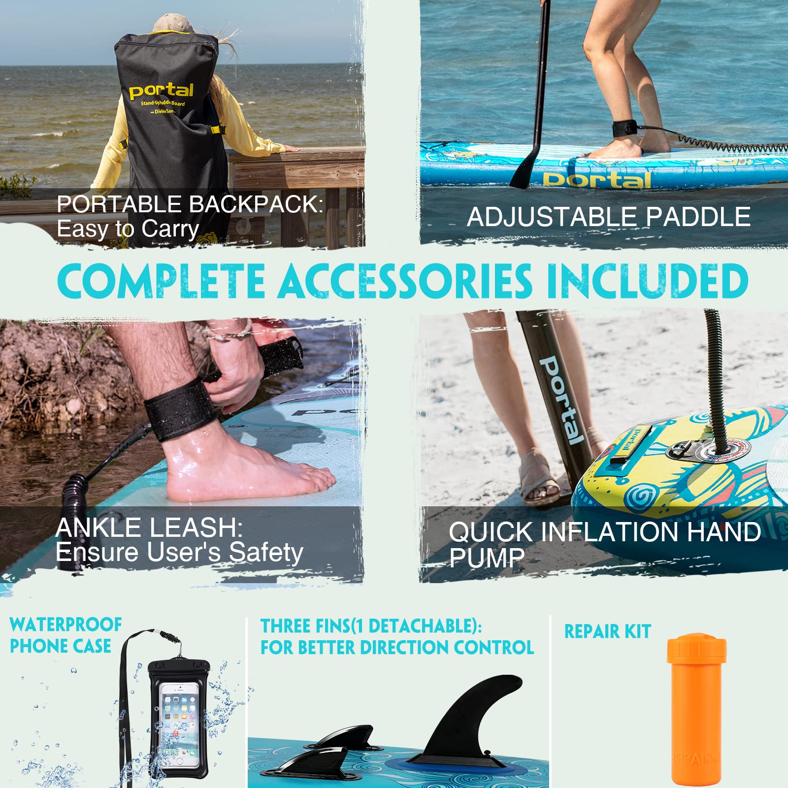 Portal Stand Up Paddle Board, 10'6x33 x6 Inflatable Paddle Boards with SUP Accessories Including Carry Bag, Hand Pump, Paddle, Leash, Fin, Repair Kit, Waterproof Phone Case
