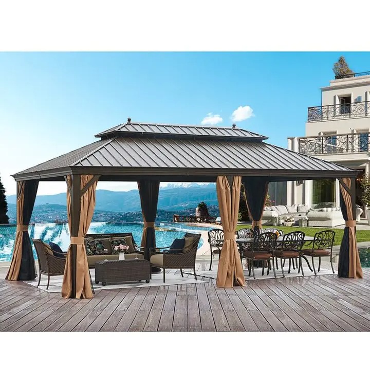 【Gazebo】【BS】20 Ft. W x 12 Ft. D Galvanized Steel Patio Gazebo